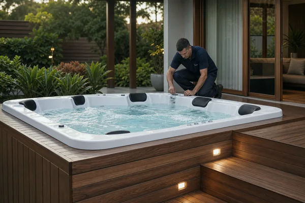 Spa instalado em deck com acabamento finalizado