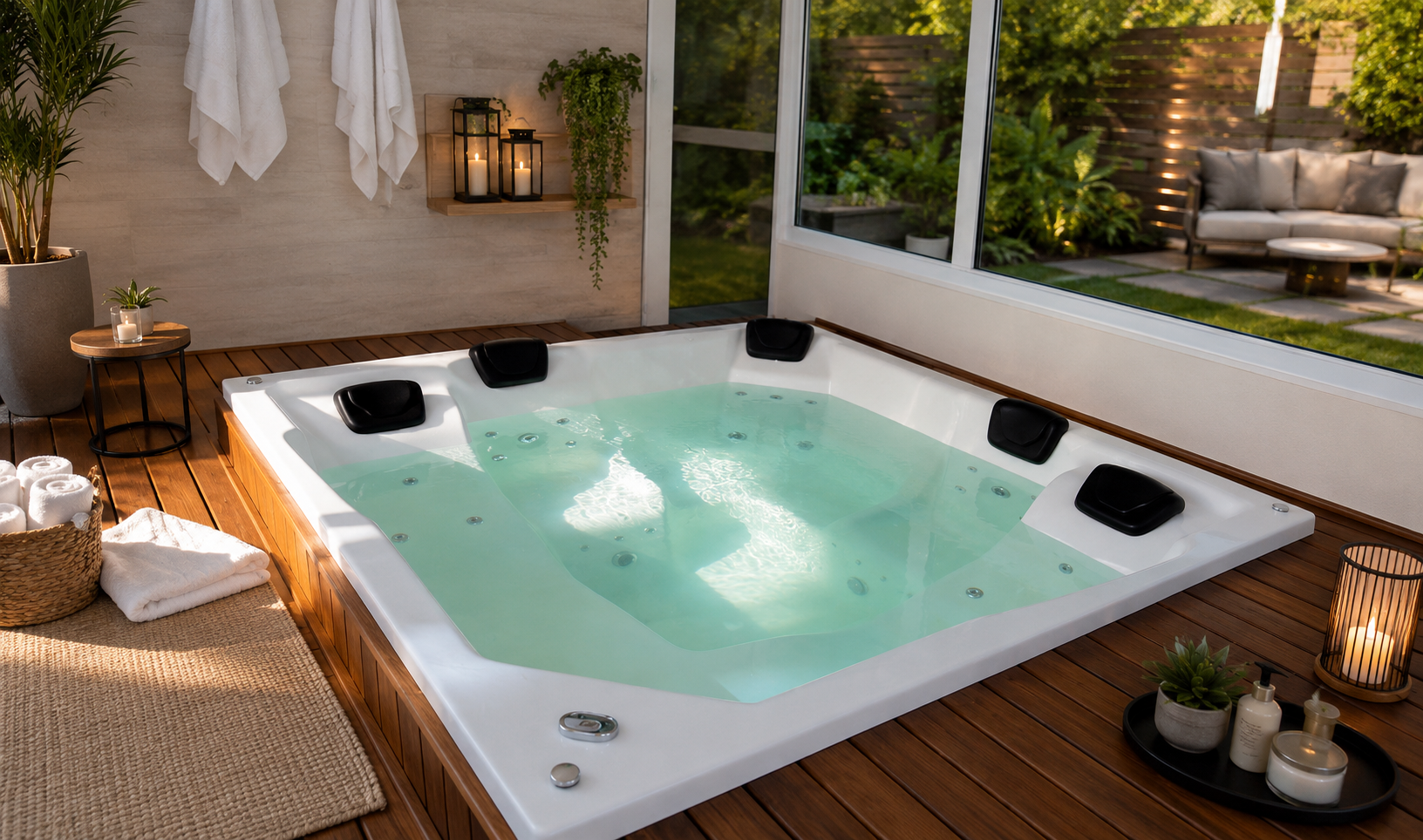 SPA instalado com deck de madeira em ambiente externo